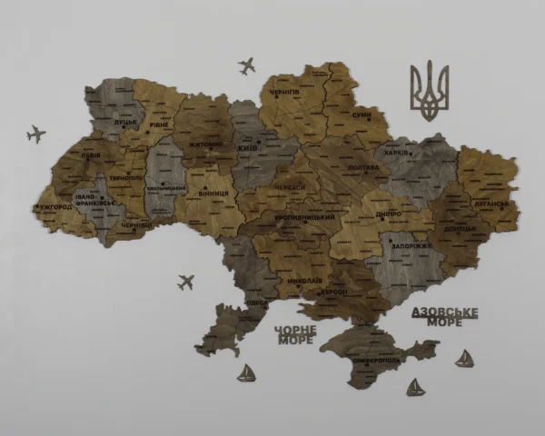 Деревʼяна 3D карта України без підсвітки колір Dark