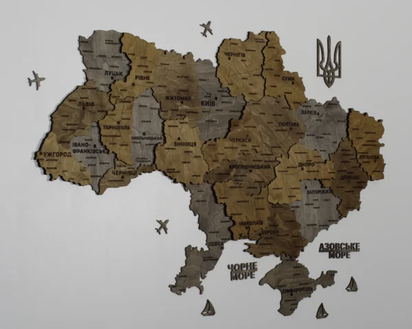 Деревʼяна 3D карта України без підсвітки колір Dark