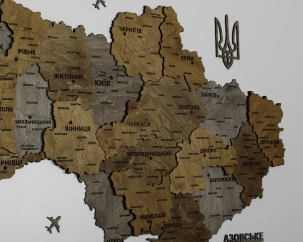 Деревʼяна 3D карта України без підсвітки колір Dark