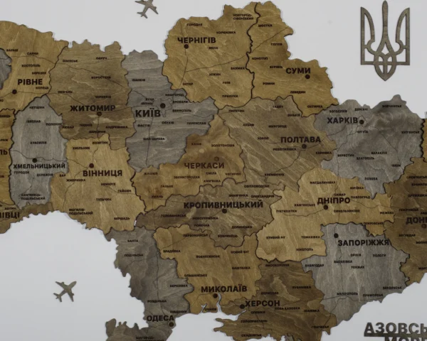 Деревʼяна 3D карта України без підсвітки колір Dark