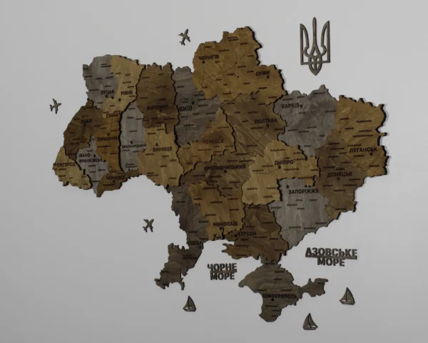 Деревʼяна 3D карта України без підсвітки колір Dark