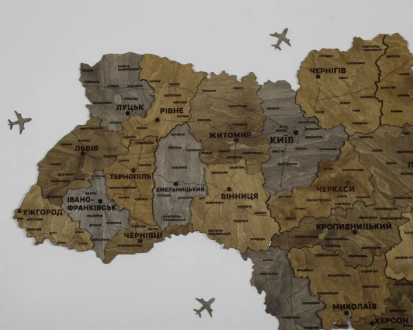 Деревʼяна 3D карта України без підсвітки колір Dark