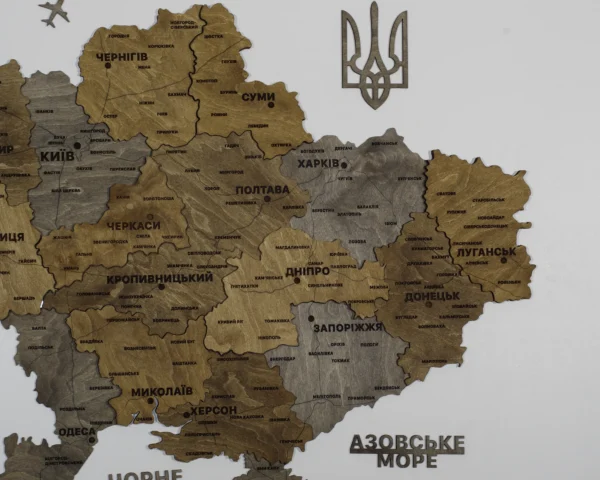 Деревʼяна 3D карта України без підсвітки колір Dark