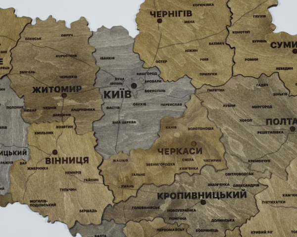 Деревʼяна 3D карта України без підсвітки колір Dark