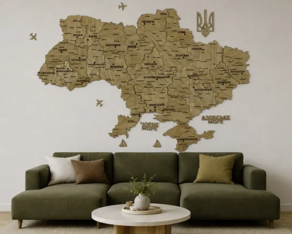Настінна 3D карта України без підсвітки колір Oak