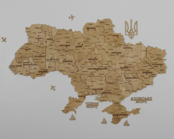 Настінна 3D карта України  без підсвітки колір Oak