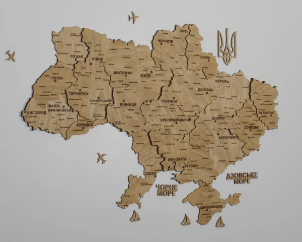 Настінна 3D карта України  без підсвітки колір Oak