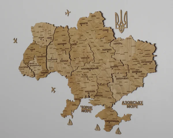 Настінна 3D карта України  без підсвітки колір Oak