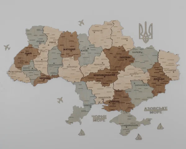 Карта України із дерева з 3D ефектом без підсвітки колір Soft