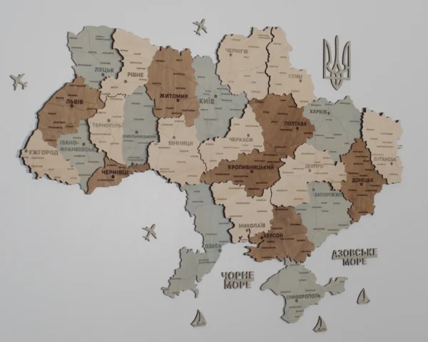 Карта України із дерева з 3D ефектом без підсвітки колір Soft