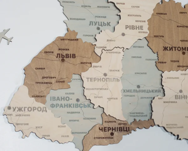 Карта України із дерева з 3D ефектом без підсвітки колір Soft