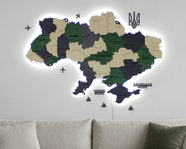 Карта України на стіну з підсвіткою по контуру колір Alpine