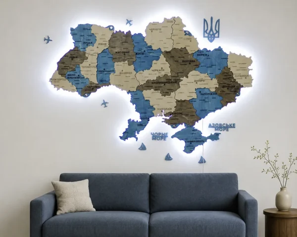 Деревʼяна карта України з підсвіткою по контуру колір Nord