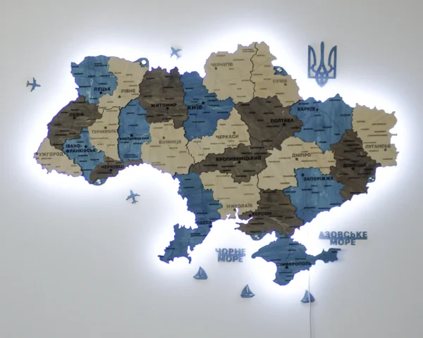 Деревʼяна карта України з підсвіткою по контуру колір Nord