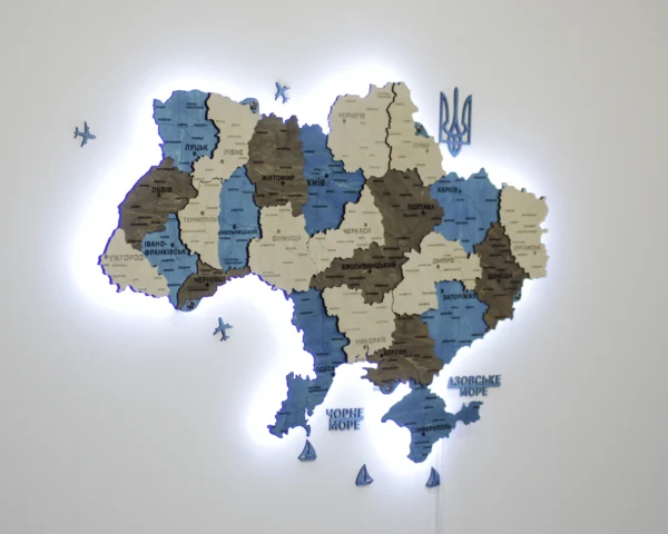 Деревʼяна карта України з підсвіткою по контуру колір Nord