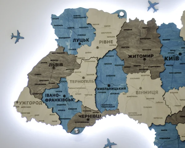 Деревʼяна карта України з підсвіткою по контуру колір Nord