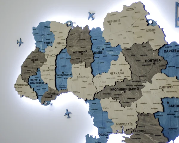 Деревʼяна карта України з підсвіткою по контуру колір Nord