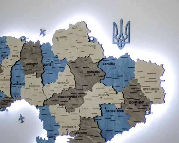 Деревʼяна карта України з підсвіткою по контуру колір Nord