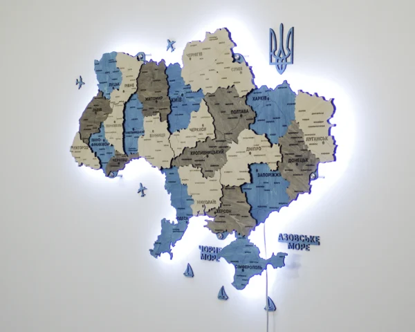 Деревʼяна карта України з підсвіткою по контуру колір Nord