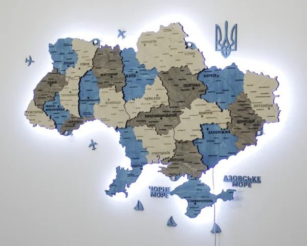 Деревʼяна карта України з підсвіткою по контуру колір Nord