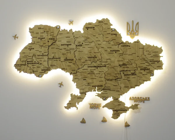 Карта України 3D з підсвіткою по контуру колір Oak