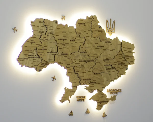 Карта України 3D з підсвіткою по контуру колір Oak