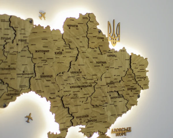 Карта України 3D з підсвіткою по контуру колір Oak