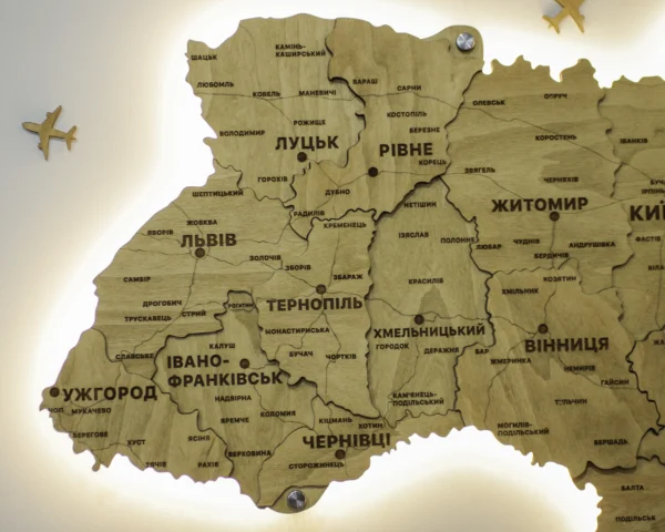 Карта України 3D з підсвіткою по контуру колір Oak