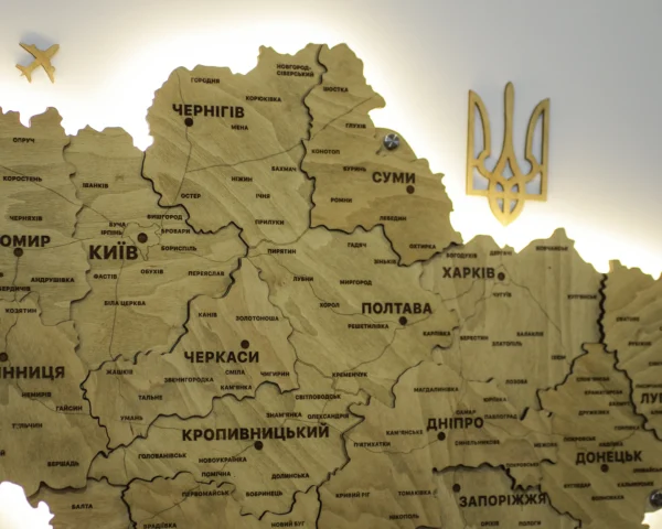 Карта України 3D з підсвіткою по контуру колір Oak