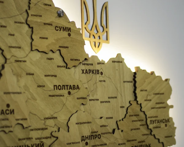 Карта України 3D з підсвіткою по контуру колір Oak