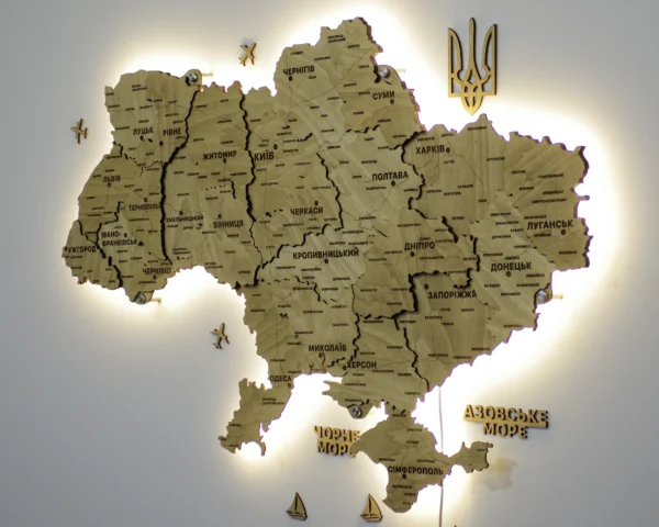 Карта України 3D з підсвіткою по контуру колір Oak