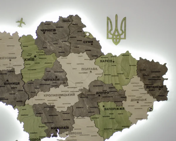Деревʼяна 3D карта України з підсвіткою по контуру колір Olive