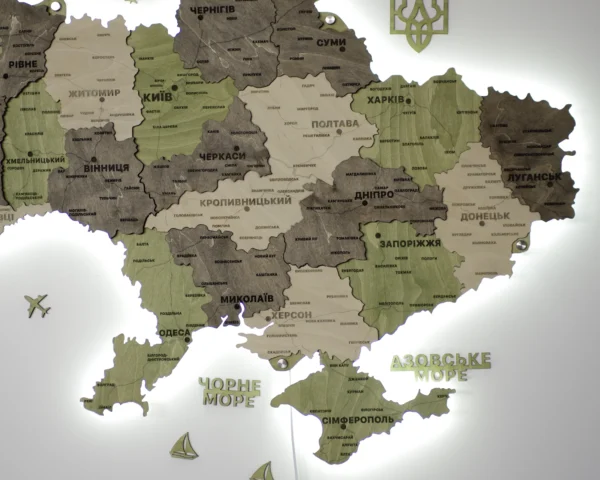 Деревʼяна 3D карта України з підсвіткою по контуру колір Olive