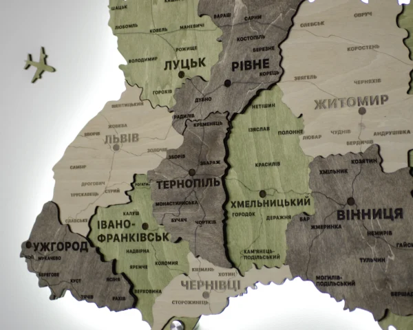 Деревʼяна 3D карта України з підсвіткою по контуру колір Olive
