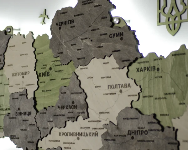 Деревʼяна 3D карта України з підсвіткою по контуру колір Olive