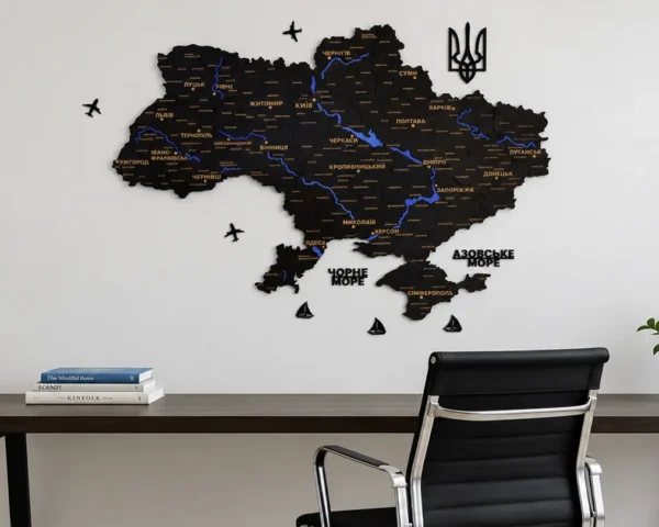 Карта України з деревини та LED-підсвіткою по контуру колір Black