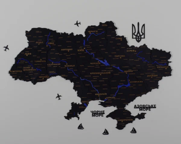 Карта України з деревини та LED-підсвіткою по контуру колір Black