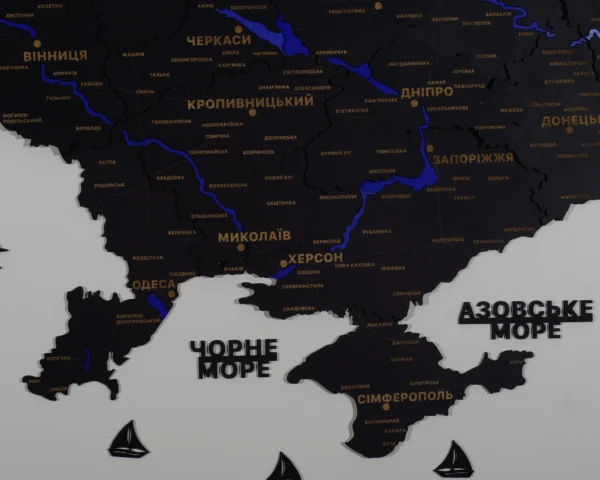 Карта України з деревини та LED-підсвіткою по контуру колір Black