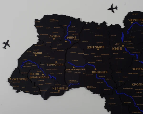 Карта України з деревини та LED-підсвіткою по контуру колір Black
