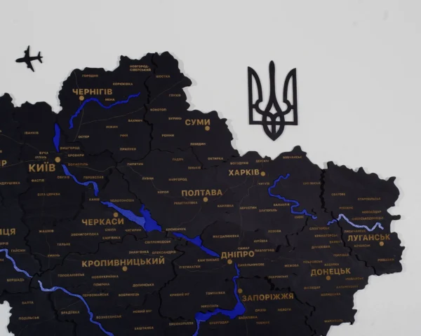 Карта України з деревини та LED-підсвіткою по контуру колір Black
