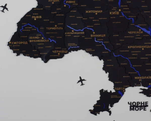 Карта України з деревини та LED-підсвіткою по контуру колір Black