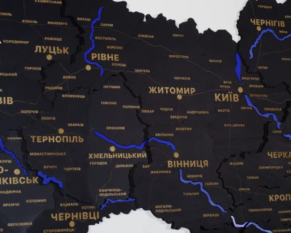 Карта України з деревини та LED-підсвіткою по контуру колір Black