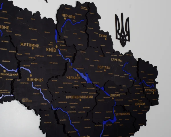Карта України з деревини та LED-підсвіткою по контуру колір Black
