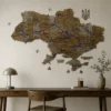 Деревʼяна 3D карта України з фарбованими річками без підсвітки колір Dark