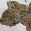Деревʼяна 3D карта України з фарбованими річками без підсвітки колір Dark