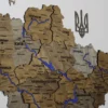 Деревʼяна 3D карта України з фарбованими річками без підсвітки колір Dark