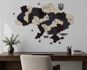 Багатошарова деревʼяна карта України з підсвіткою по контуру колір Grand