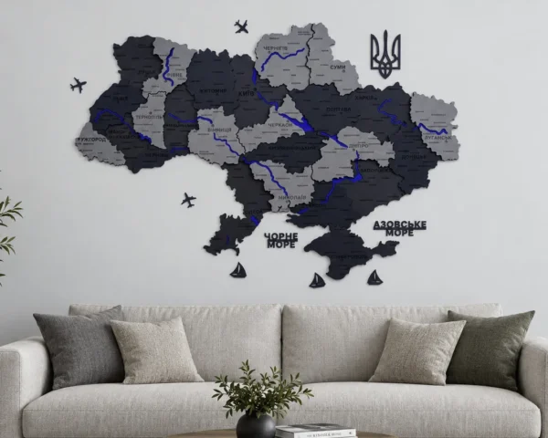 Карта України 3D на стіну з підсвіткою по контуру колір Grey