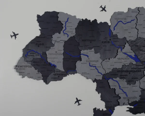 Карта України 3D на стіну з підсвіткою по контуру колір Grey