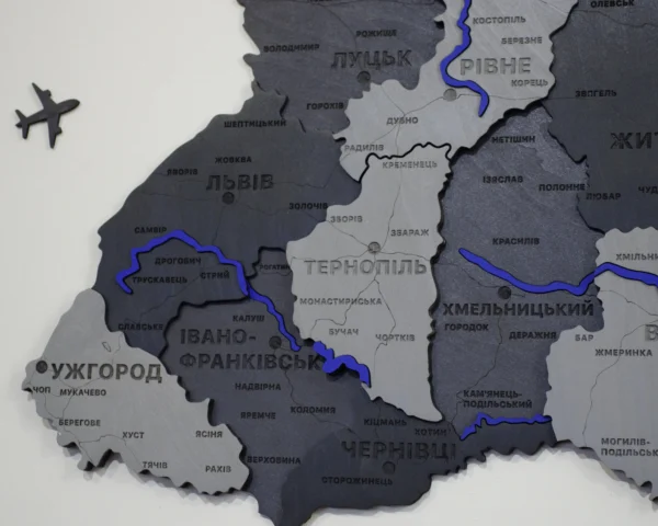 Карта України 3D на стіну з підсвіткою по контуру колір Grey
